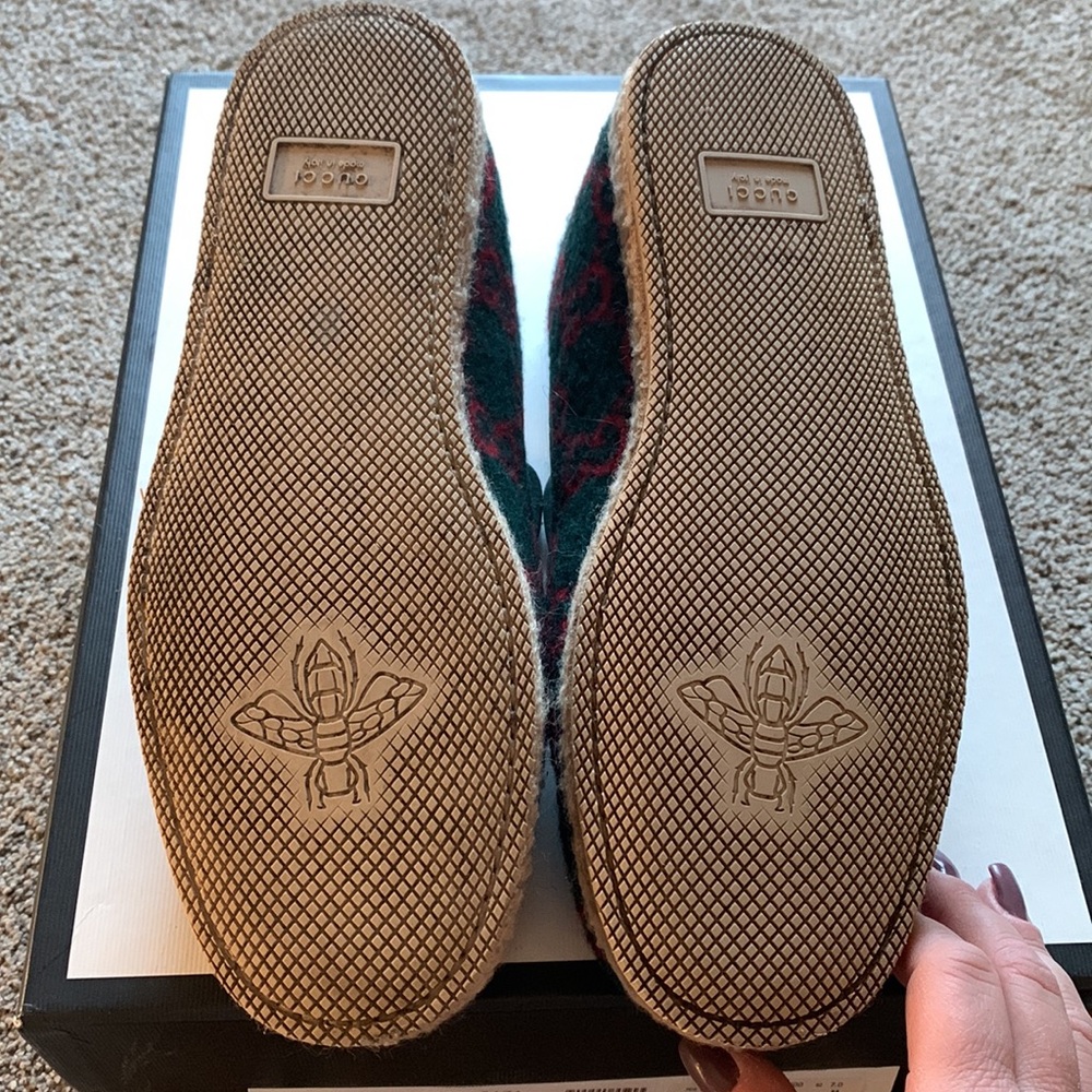 ⭐️HOST PICK!⭐️Authentic Gucci Fria GG Monogram Wool Horsebit Loafers 9 Green Red - Picture 8 of 13